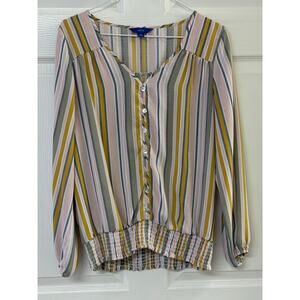 Apt. 9 Pastel Stripe Smocked Hem Blouse | Size M